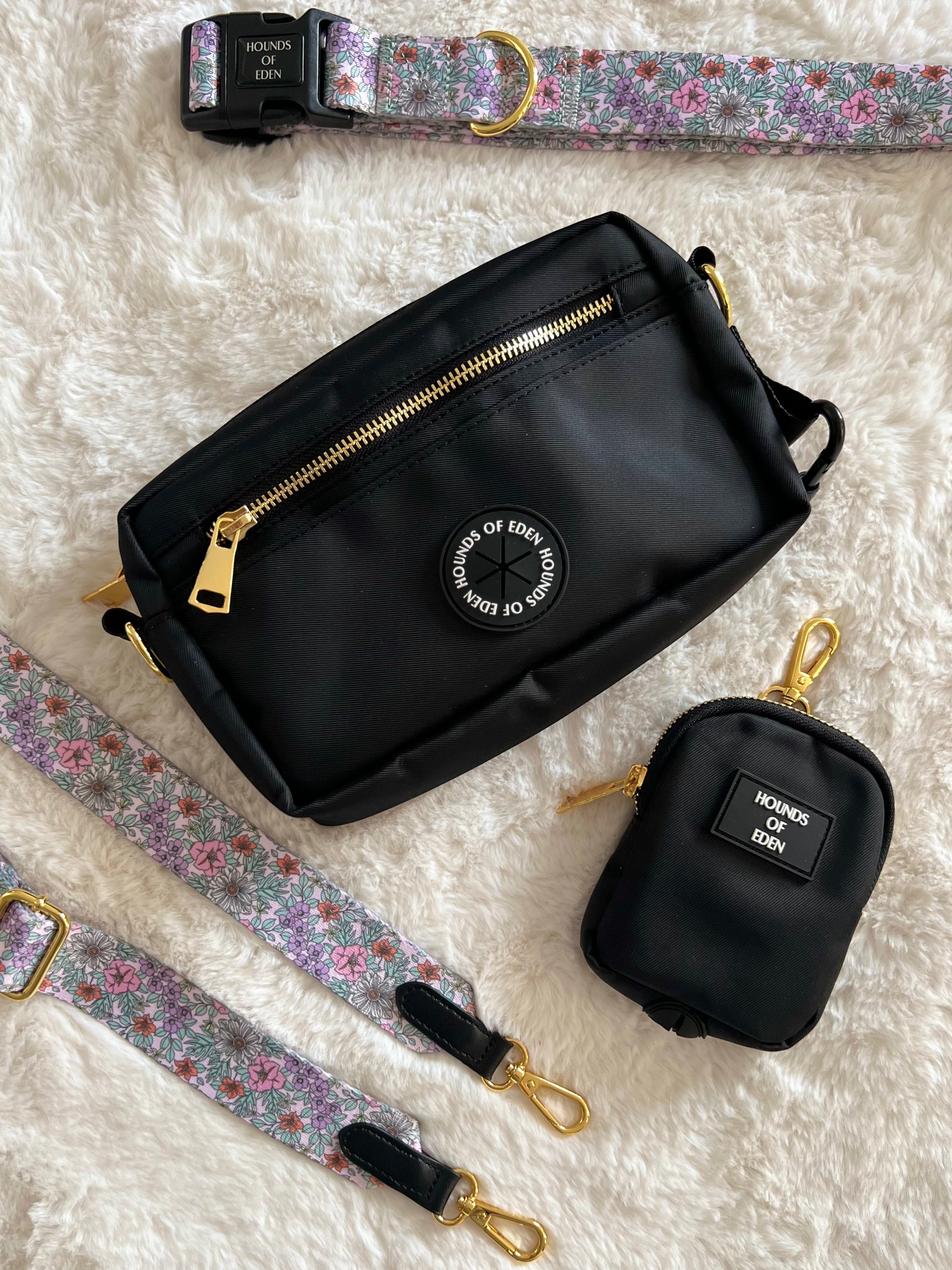 Dog Walking Bag - Black - Gold Hardware *BAG ONLY*
