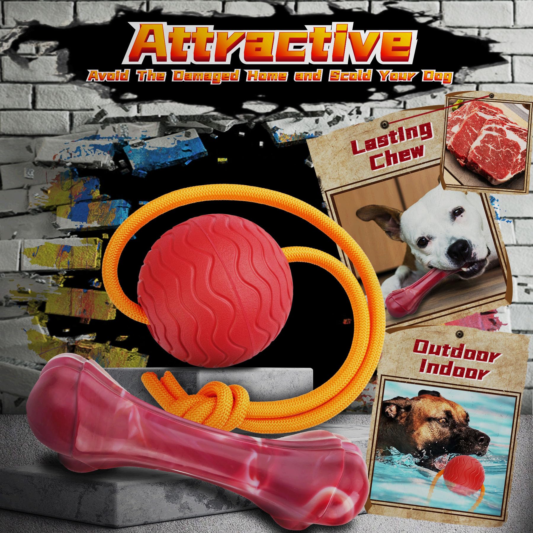IMMADBUNY Heavy Duty Dog Toys – 9 Pack Indestructible Toys for Aggressive Chewers (Large & Medium Dogs)
