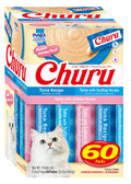 INABA Churu Cat Treats – Grain-Free Lickable Purée Topper (60 Servings, Tuna Variety Box)