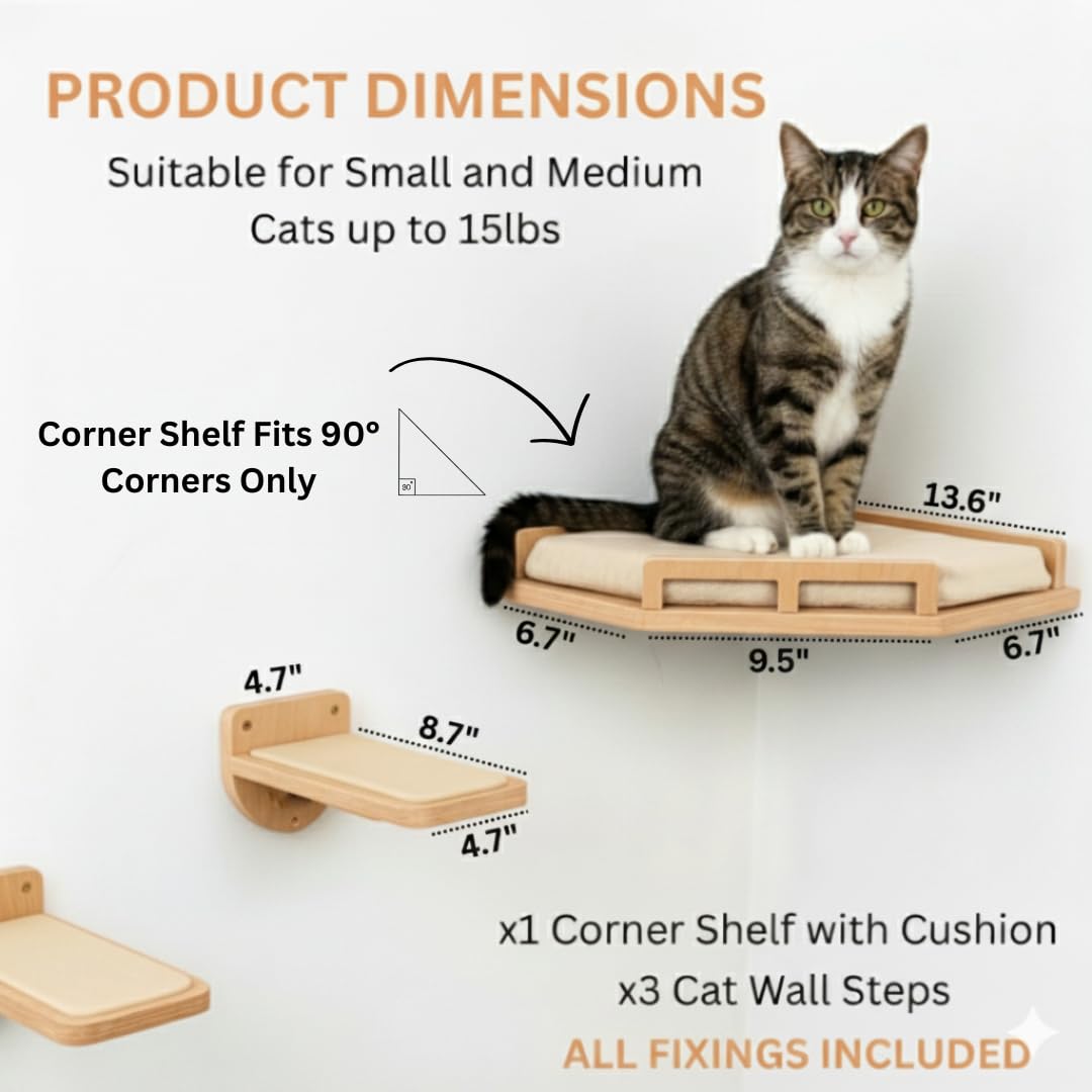 INICIO Cat Wall Shelves – Modern 3-Step Wall Furniture for Cats up to 15lbs