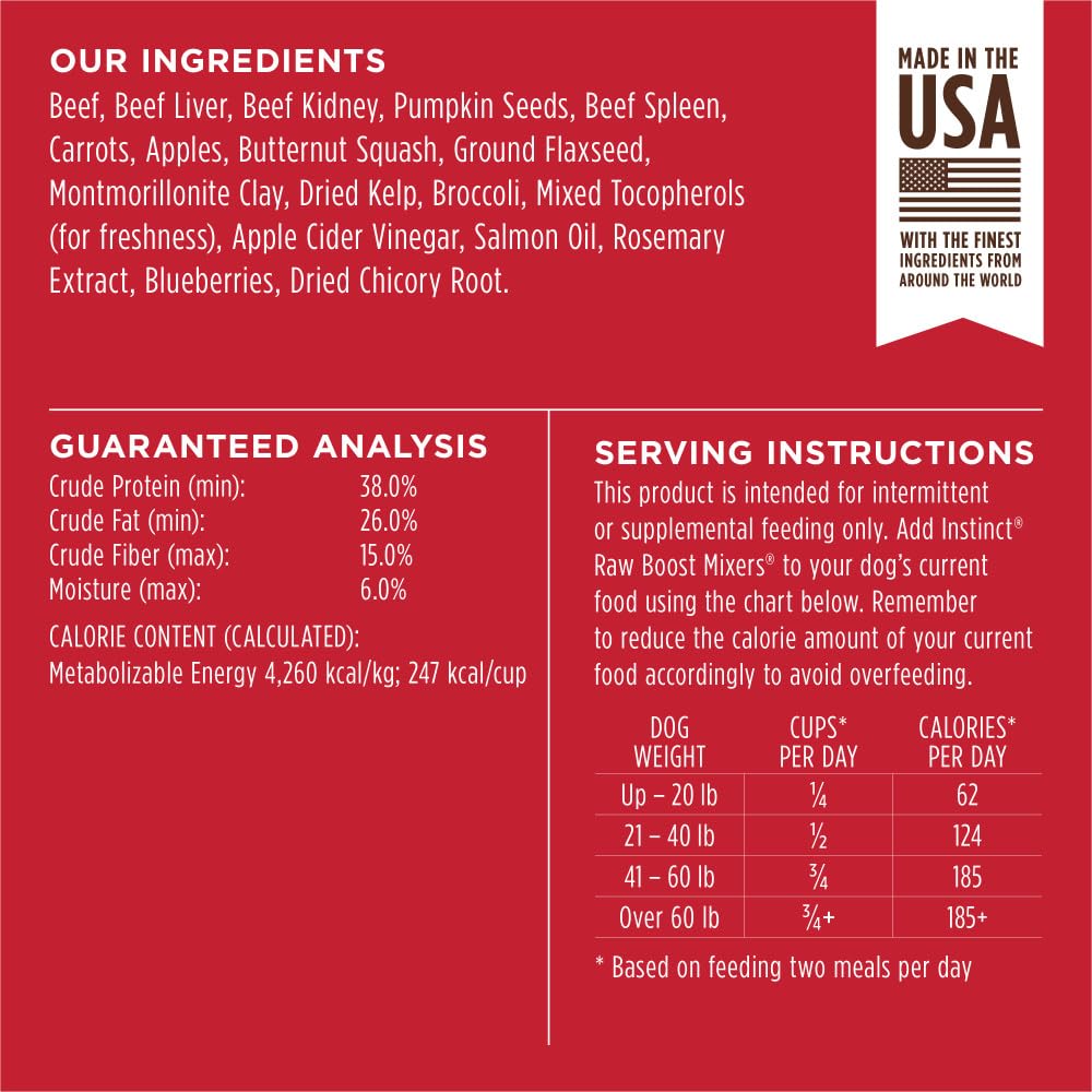 Instinct Raw Boost Mixers – Freeze-Dried Grain-Free Beef Topper for Dogs, 25 oz