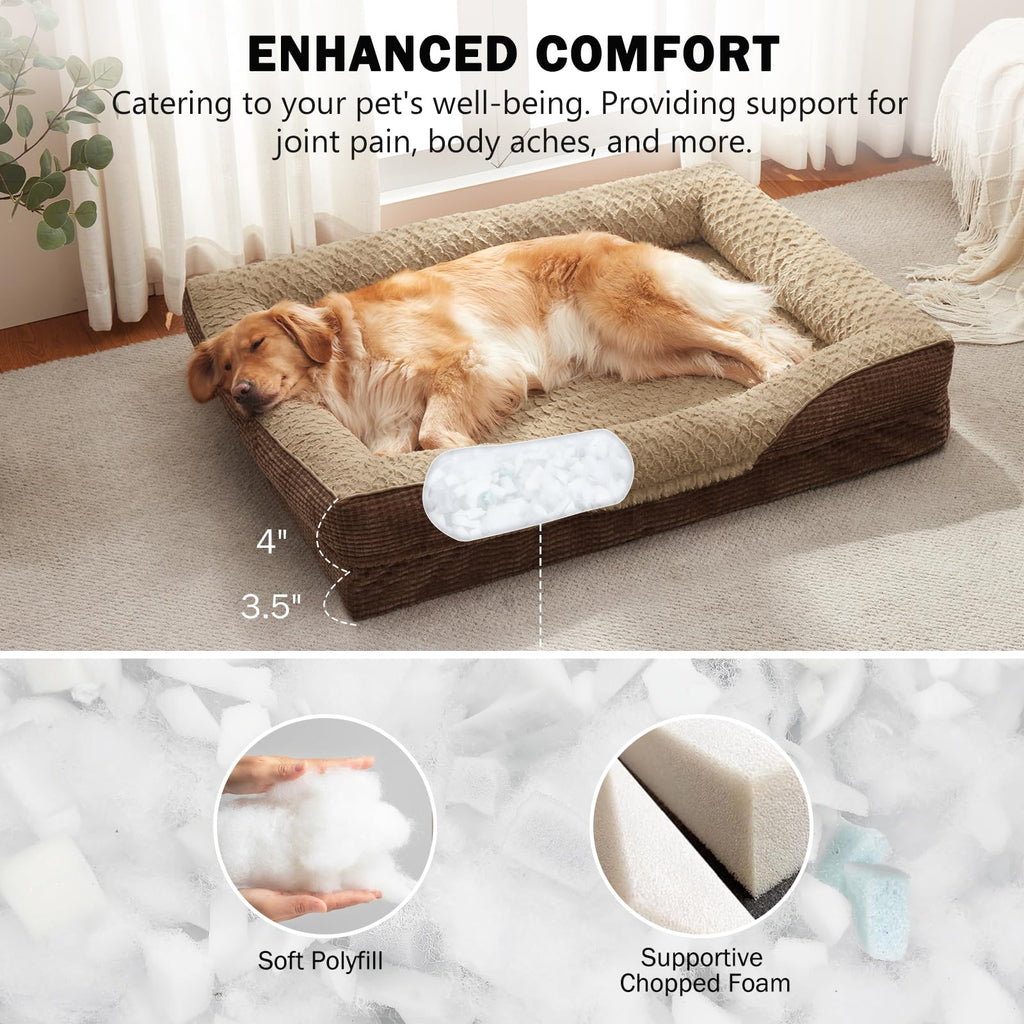 INVENHO Orthopedic Dog Bed XL – Washable Egg-Crate Memory Foam Couch, Waterproof Lining, Non-Slip
