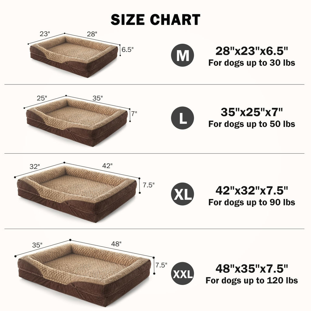 INVENHO Orthopedic Dog Bed XL – Washable Egg-Crate Memory Foam Couch, Waterproof Lining, Non-Slip