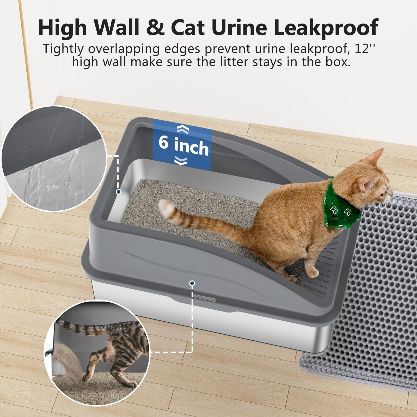 INVENHO Stainless Steel Litter Box – Extra Large, Leak-Proof with Lid, Easy-Clean