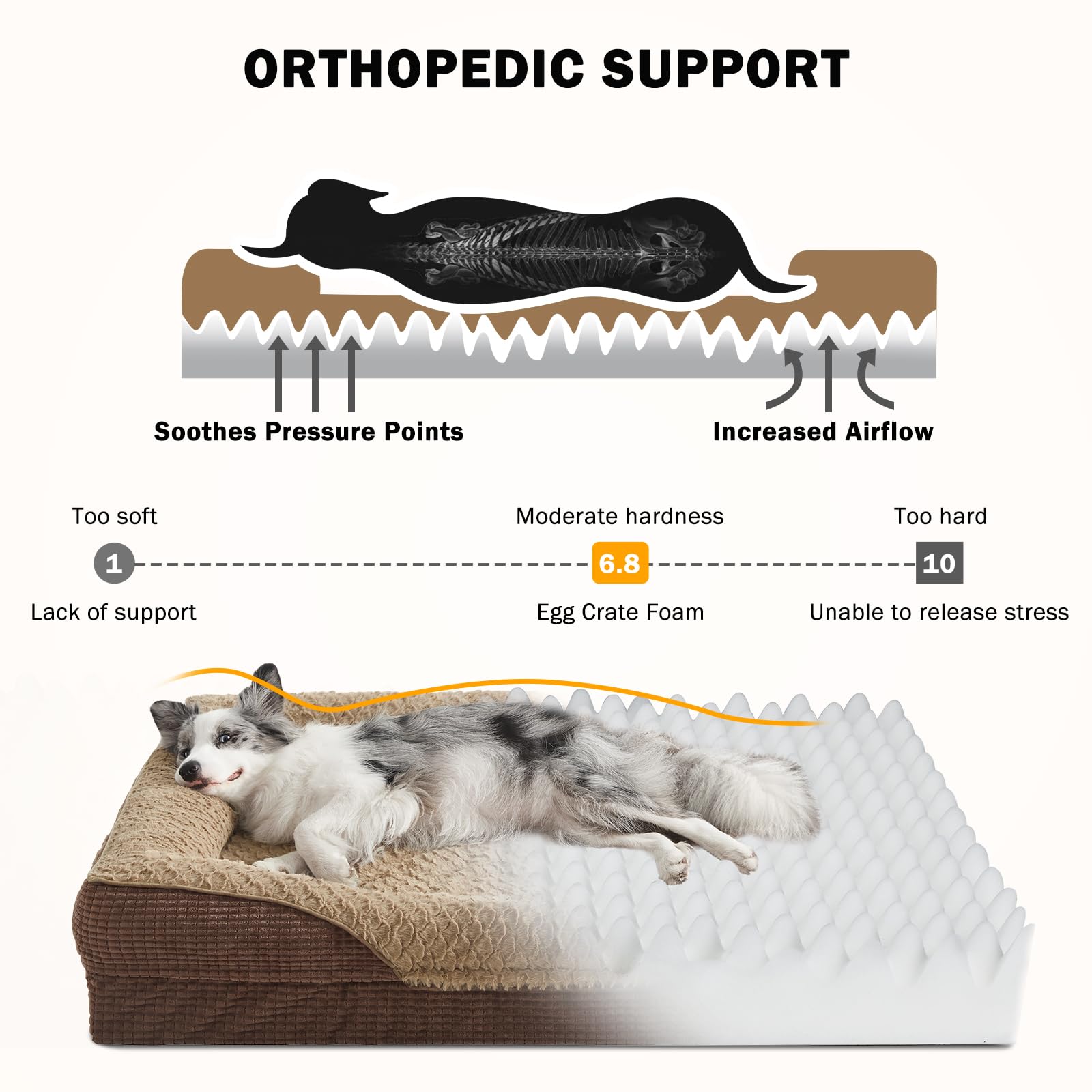 INVENHO Orthopedic Dog Bed XL – Washable Egg-Crate Memory Foam Couch, Waterproof Lining, Non-Slip