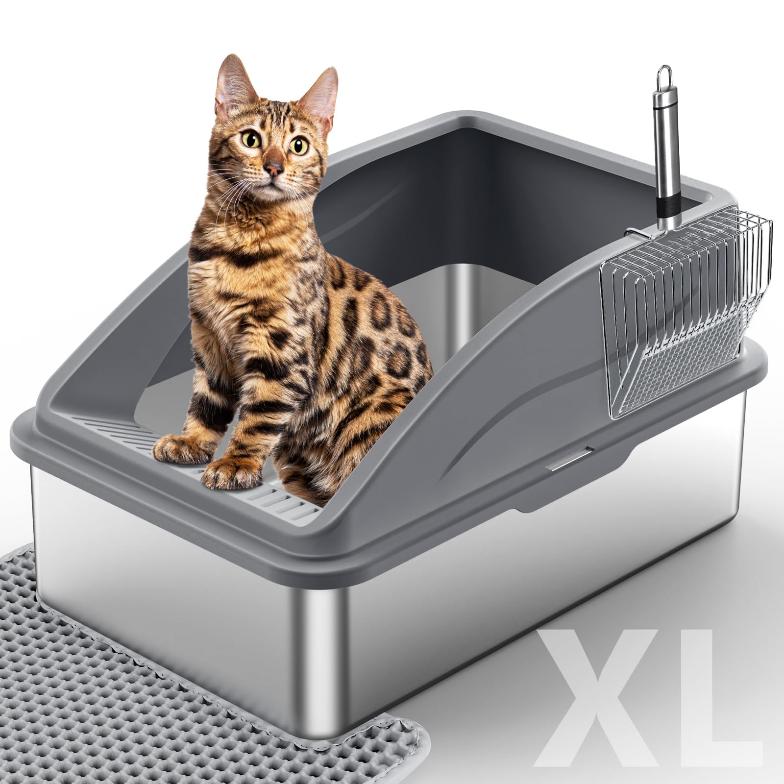 INVENHO Stainless Steel Litter Box – Extra Large, Leak-Proof with Lid, Easy-Clean