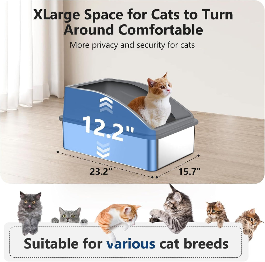 INVENHO Stainless Steel Litter Box – Extra Large, Leak-Proof with Lid, Easy-Clean