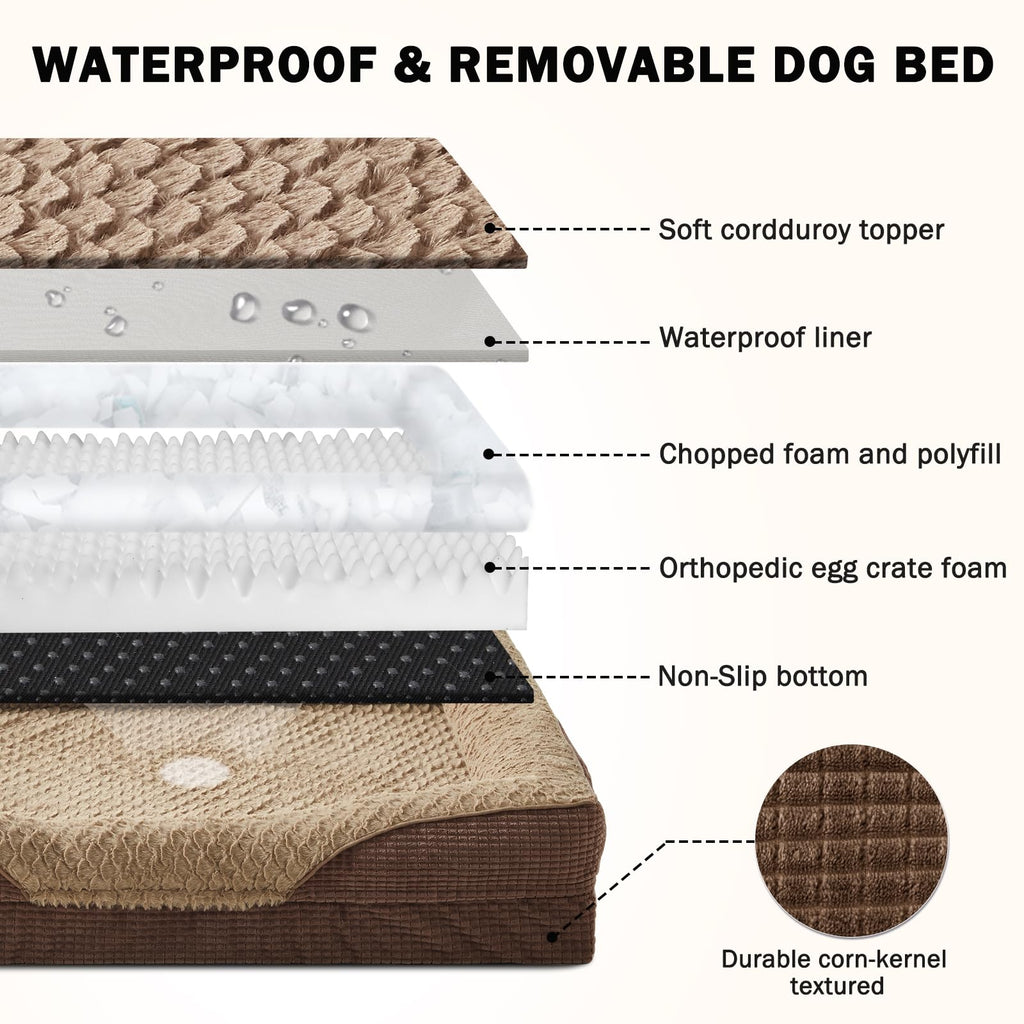 INVENHO Orthopedic Dog Bed XL – Washable Egg-Crate Memory Foam Couch, Waterproof Lining, Non-Slip