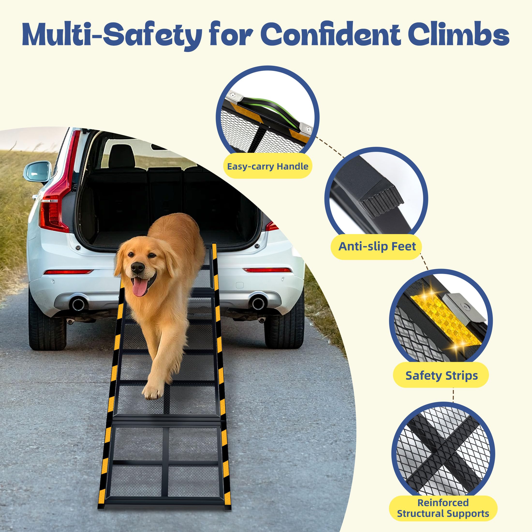 IPETBA Dog Ramp for Car, Truck & SUV – Gentle Slope, Anti-Slip, 200 lb Capacity