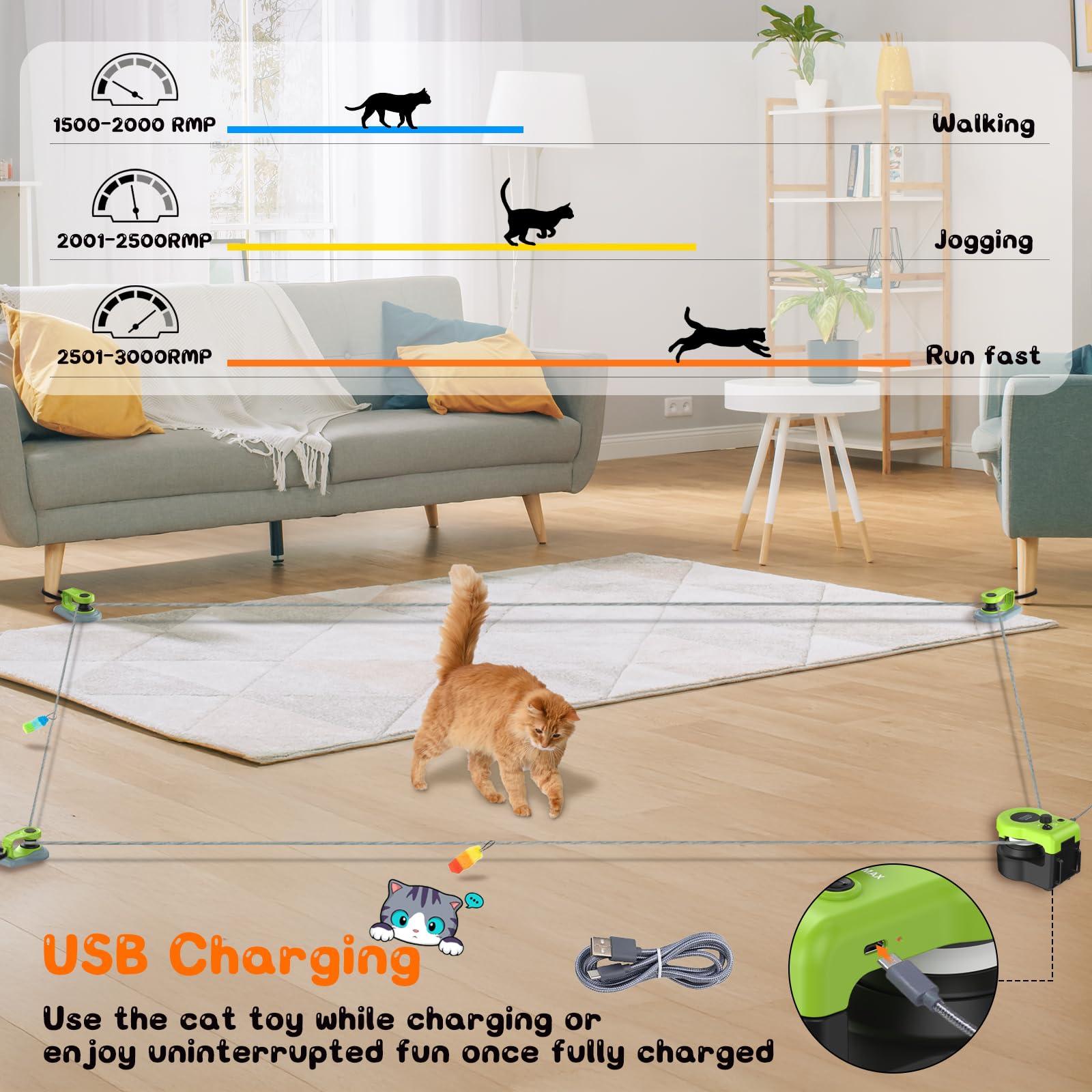 ITSHINY Interactive Cat Treadmill – 3-Speed, Quiet Indoor Cat Toy (Green)