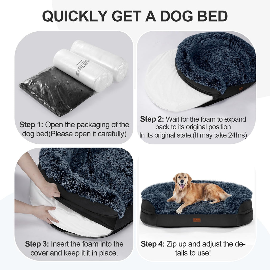 iweepet Black Dog Bed for Large Dogs — 41 x 32.6 x 7.7 in Orthopedic Memory Foam