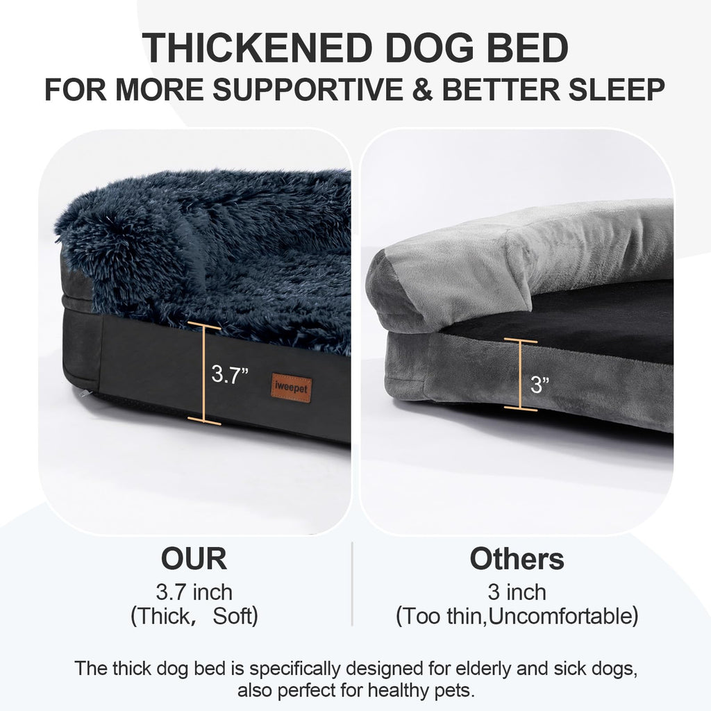 iweepet Black Dog Bed for Large Dogs — 41 x 32.6 x 7.7 in Orthopedic Memory Foam