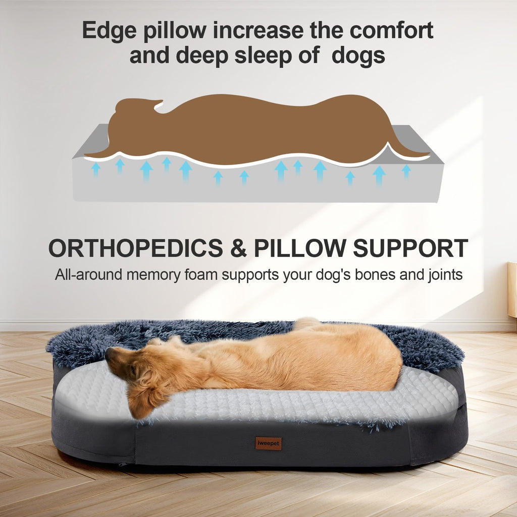 iweepet Black Dog Bed for Large Dogs — 41 x 32.6 x 7.7 in Orthopedic Memory Foam