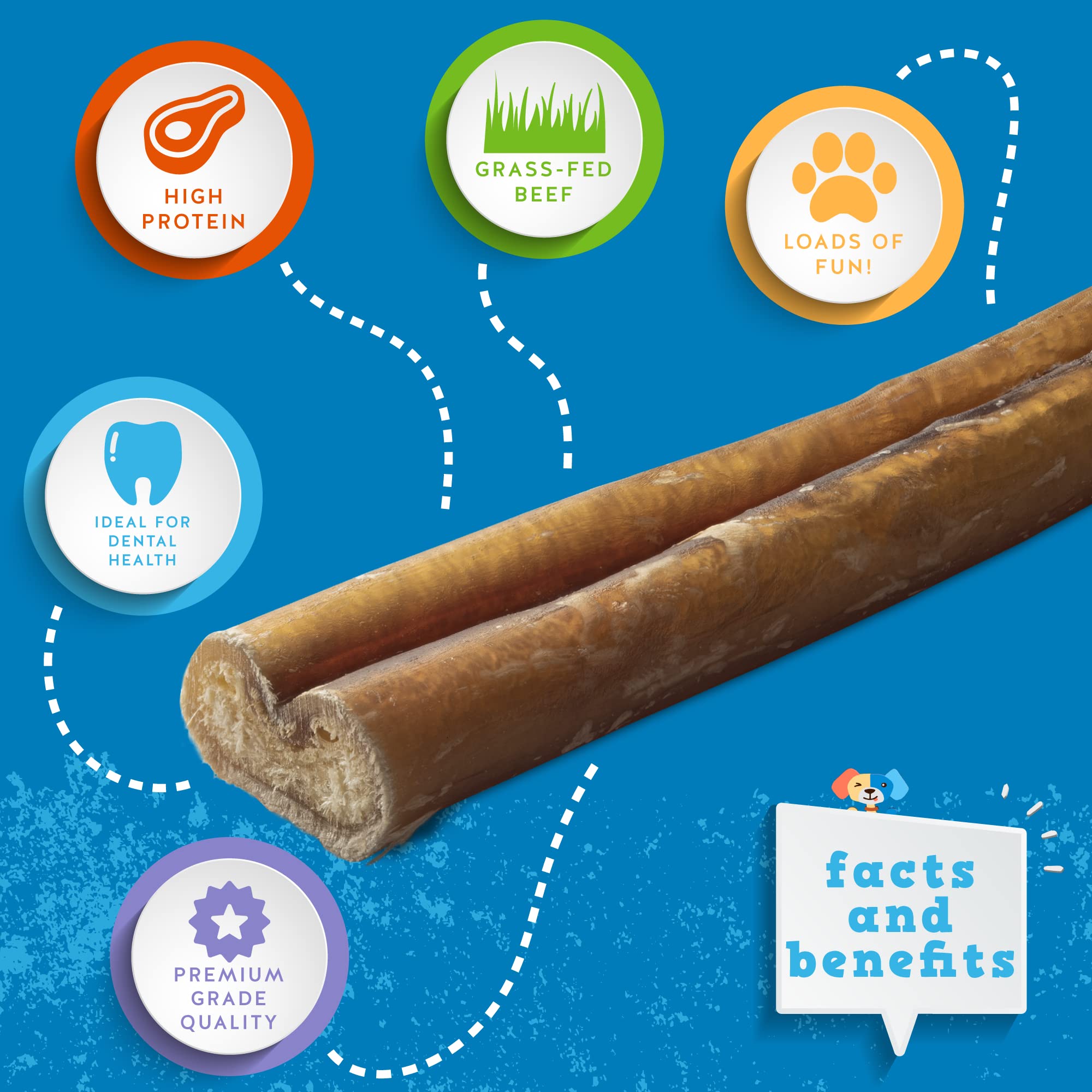 Jack&Pup 6-Inch Thick Bully Sticks for Dogs (12 Pack) – 100% Beef, Single-Ingredient Chews for Medium & Large Dogs