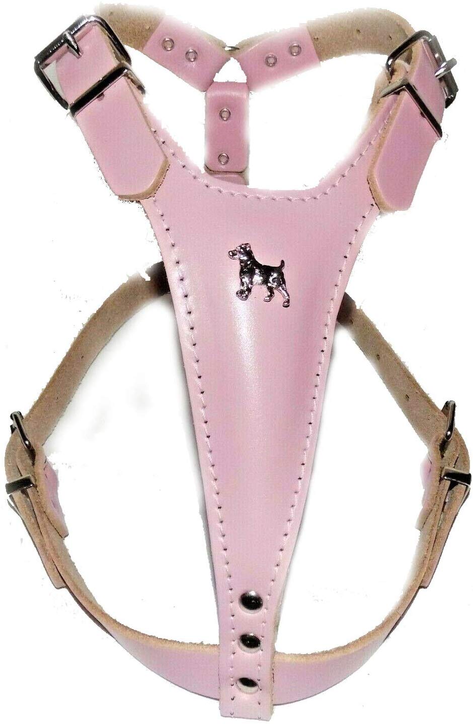 Baby Pink Leather Dog Harness with Jack Russell Head Motif