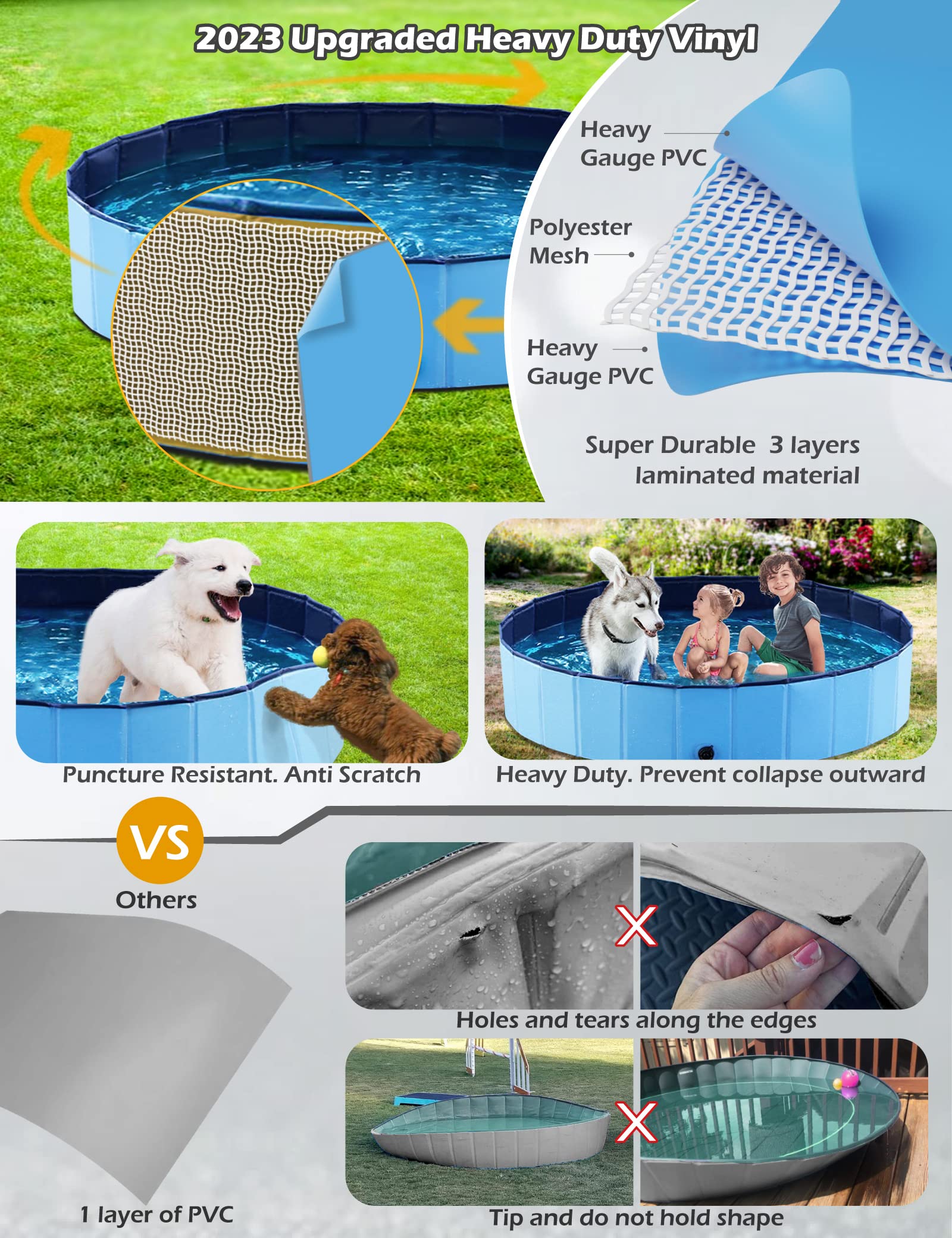 Jasonwell Foldable Dog Pool 71-inch Blue | Collapsible, Portable Bath Tub for Pets & Kids