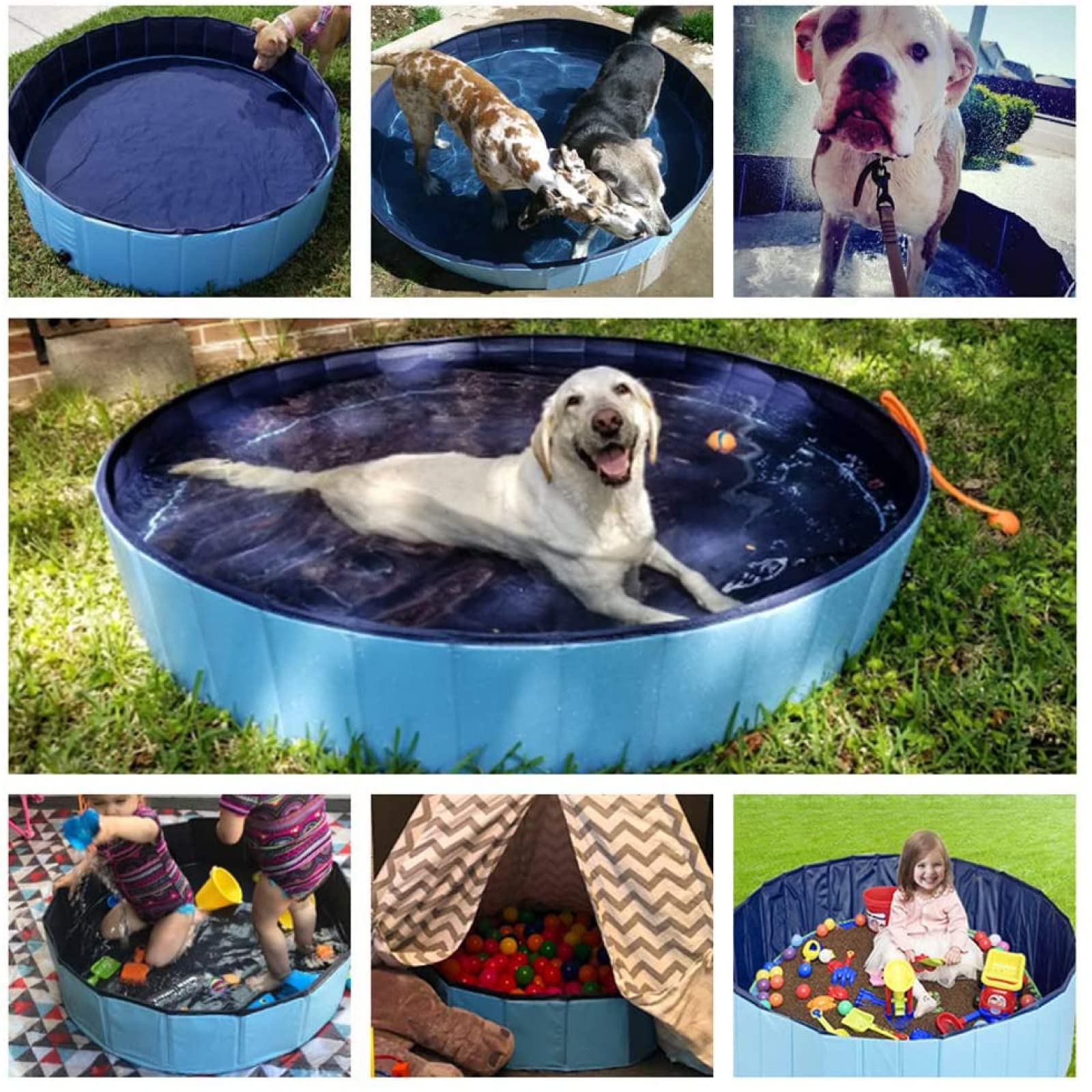 Jasonwell Foldable Dog Pool 71-inch Blue | Collapsible, Portable Bath Tub for Pets & Kids