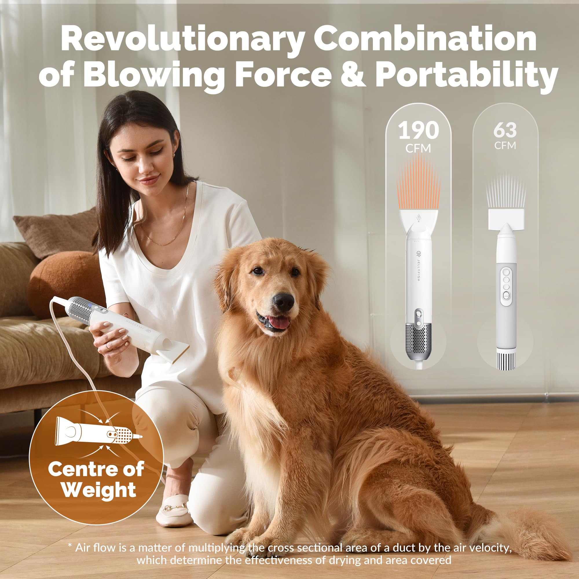 Jellyfish Handheld Dog Dryer | 1.21lb Lightweight, 2 Speeds, 4 Temp, Portable High Velocity