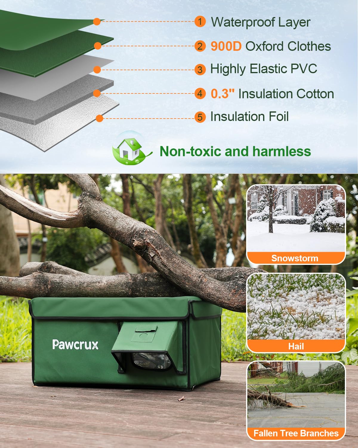JLSAME Weatherproof Heated Cat House for Outdoor Winter – Insulated Shelter with Escape Door