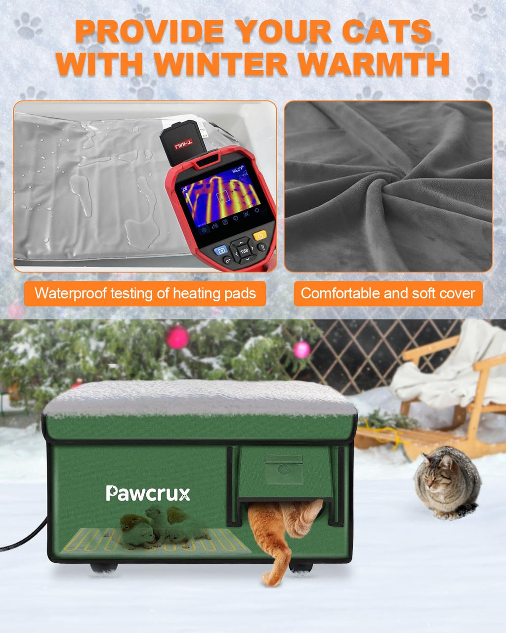 JLSAME Weatherproof Heated Cat House for Outdoor Winter – Insulated Shelter with Escape Door