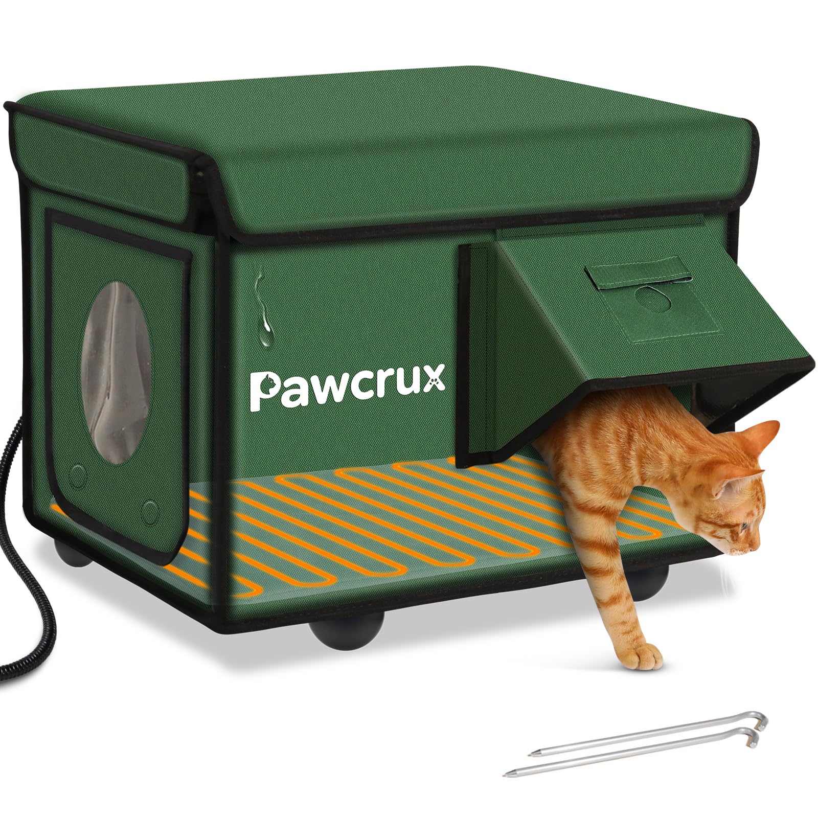 JLSAME Weatherproof Heated Cat House for Outdoor Winter – Insulated Shelter with Escape Door