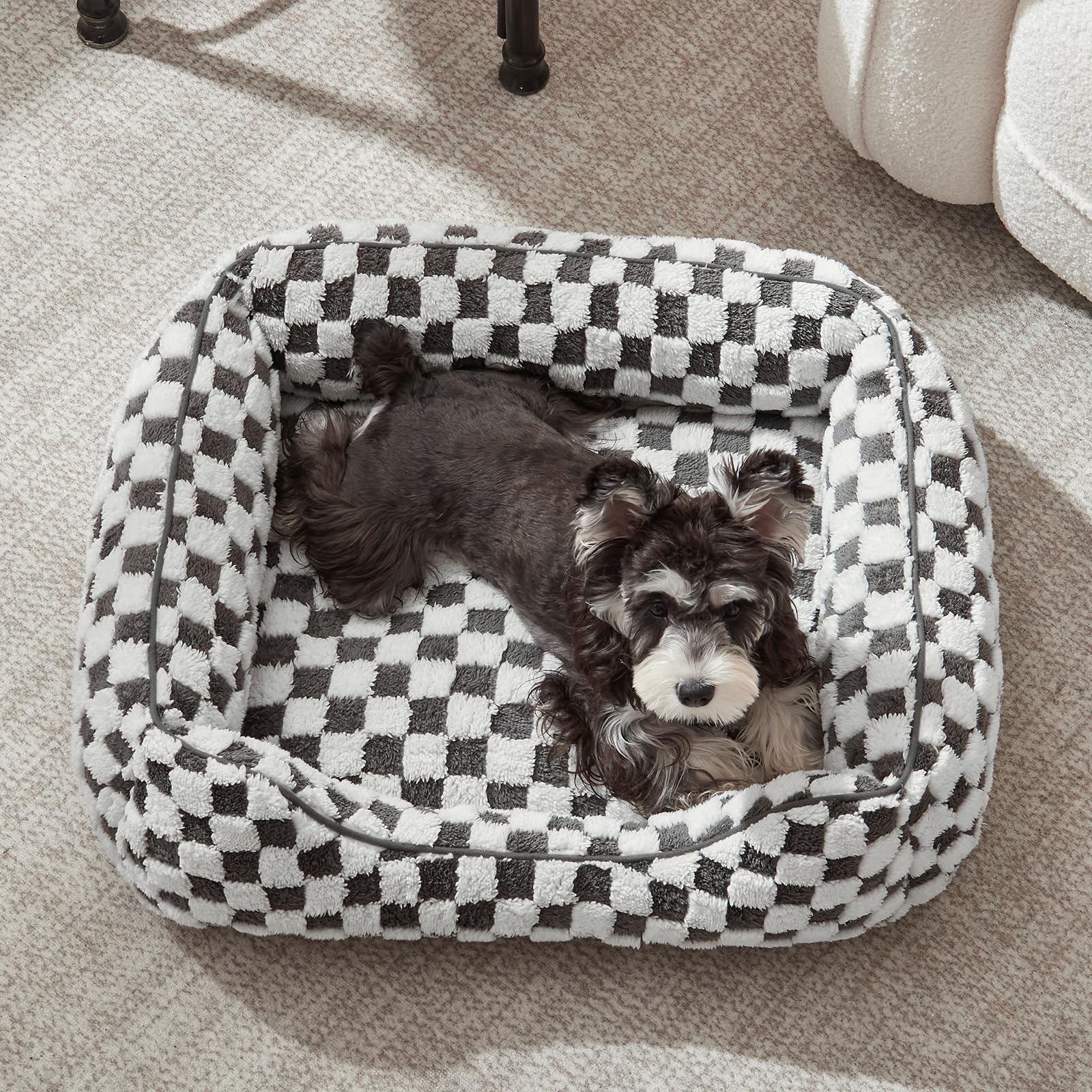 JOEJOY Rectangle Orthopedic Dog Bed for Small & Medium Dogs - 25x21x8 in, Plush Jacquard Grey