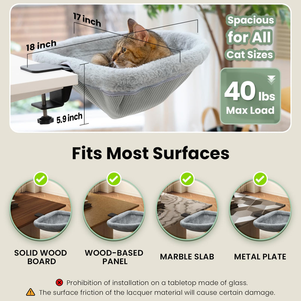 JUNSPOW Cat Desk Bed — One-Click Folding, Sunken Design, 40lb Capacity