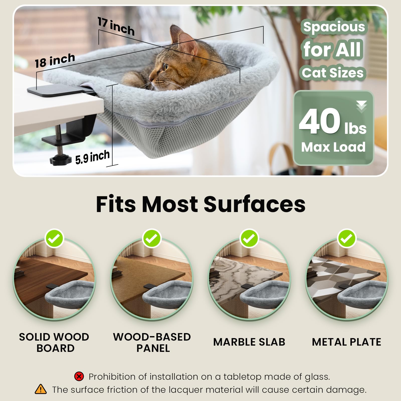 JUNSPOW Cat Desk Bed — One-Click Folding, Sunken Design, 40lb Capacity
