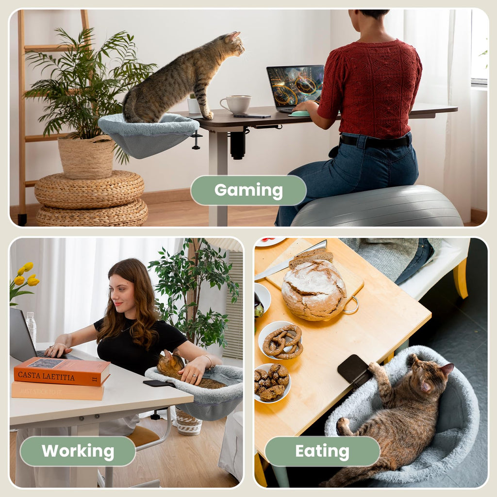 JUNSPOW Cat Desk Bed — One-Click Folding, Sunken Design, 40lb Capacity