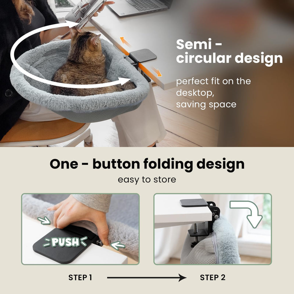 JUNSPOW Cat Desk Bed — One-Click Folding, Sunken Design, 40lb Capacity