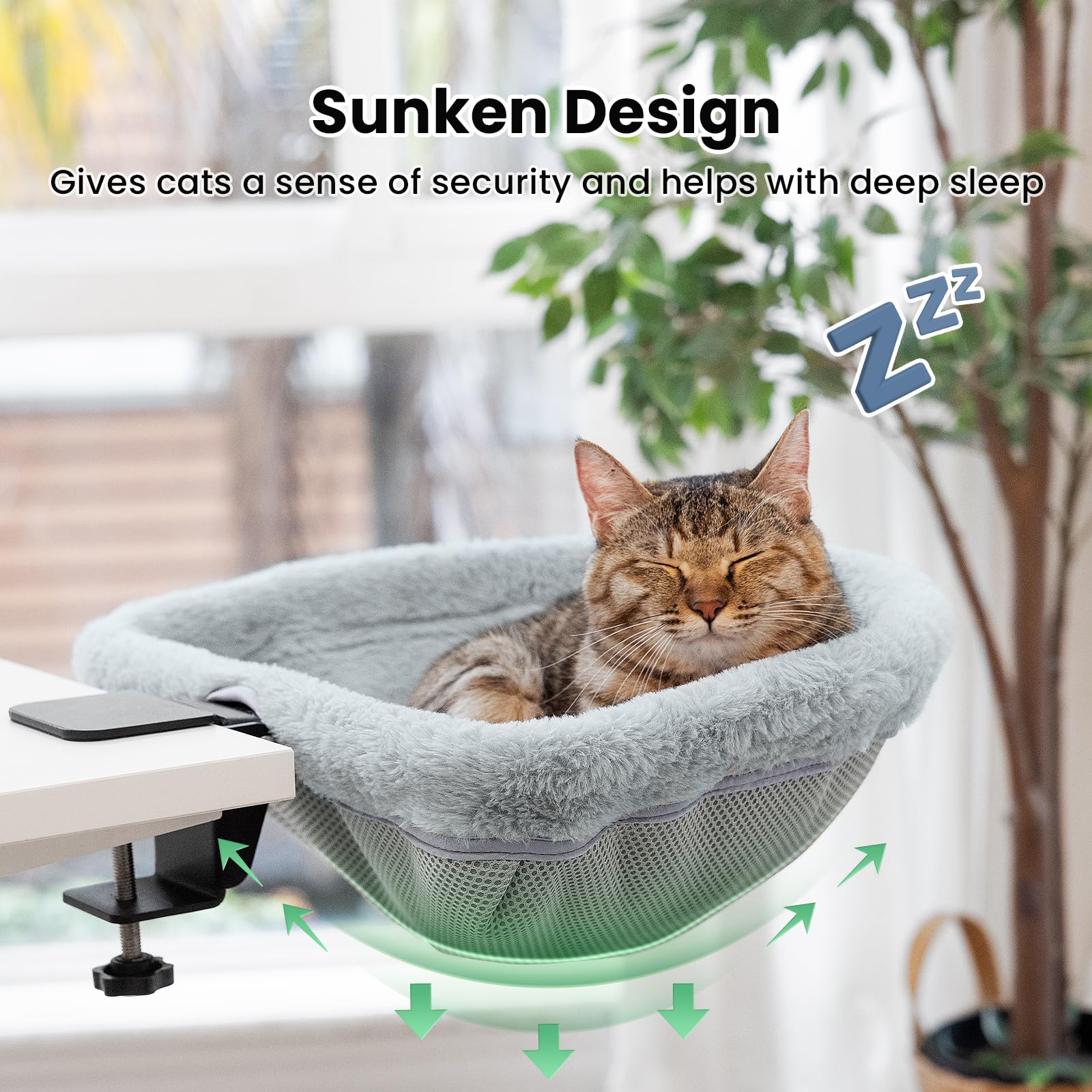 JUNSPOW Cat Desk Bed — One-Click Folding, Sunken Design, 40lb Capacity