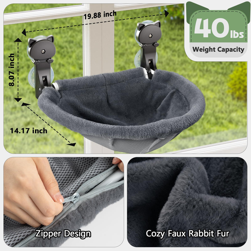 JUNSPOW 2 Pack Cat Window Perch – Foldable Sunken Design, Stable Suction, 40 lb Capacity