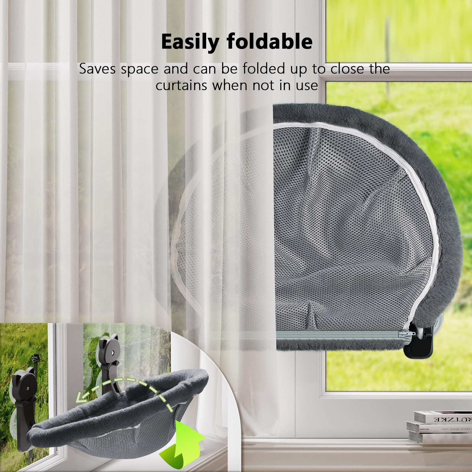 JUNSPOW 2 Pack Cat Window Perch – Foldable Sunken Design, Stable Suction, 40 lb Capacity