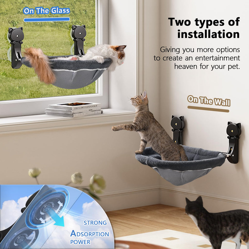 JUNSPOW 2 Pack Cat Window Perch – Foldable Sunken Design, Stable Suction, 40 lb Capacity