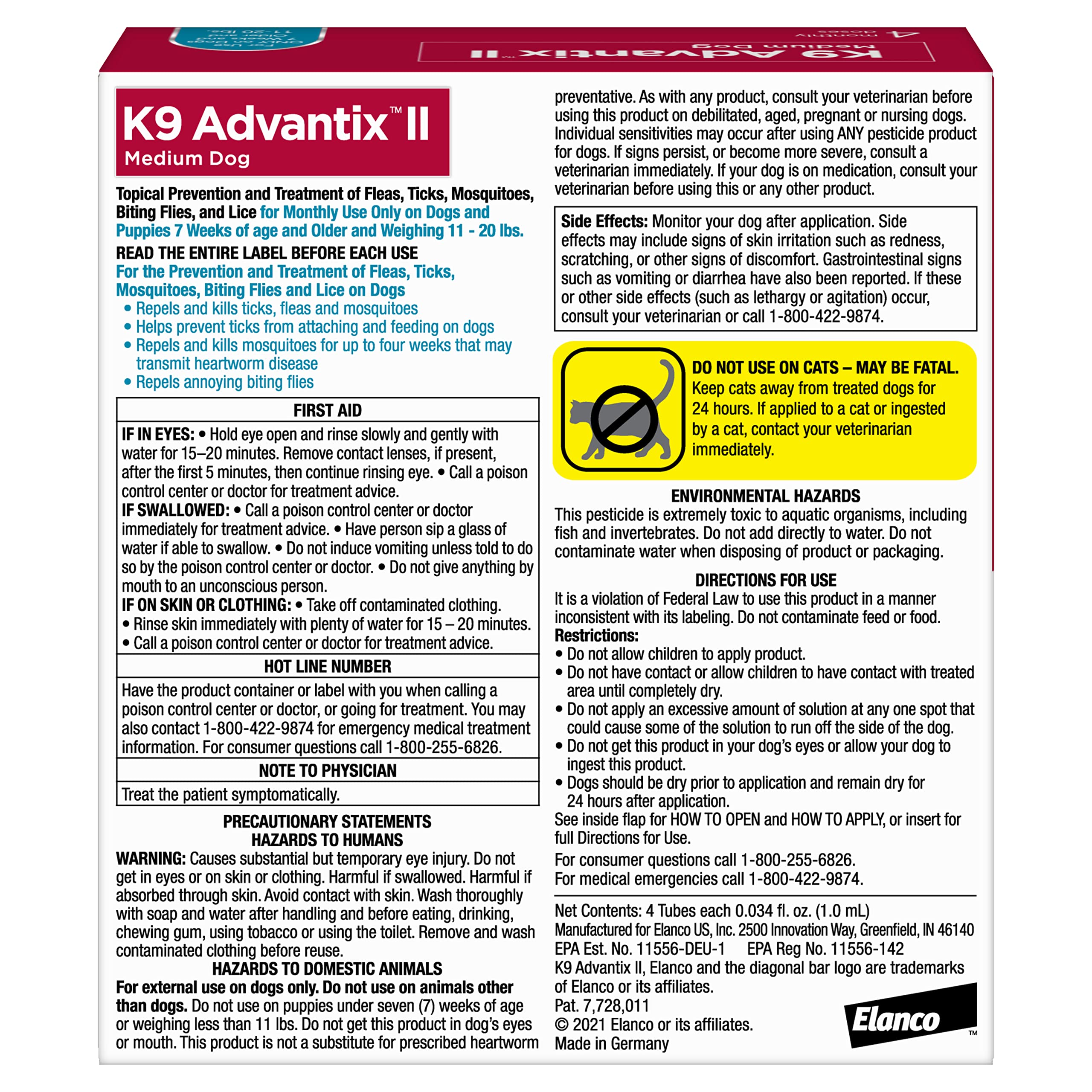 K9 Advantix II Medium Dog | Vet-Recommended Flea, Tick & Mosquito Prevention 11-20 lbs | 4-Mo Supply