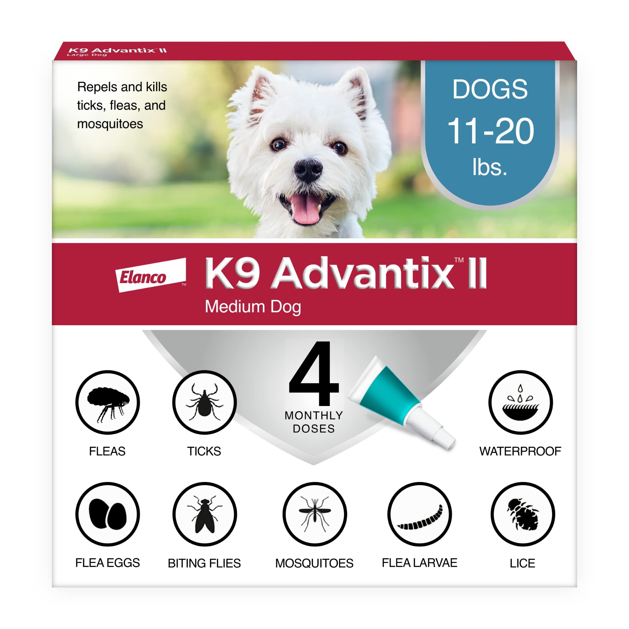 K9 Advantix II Medium Dog | Vet-Recommended Flea, Tick & Mosquito Prevention 11-20 lbs | 4-Mo Supply