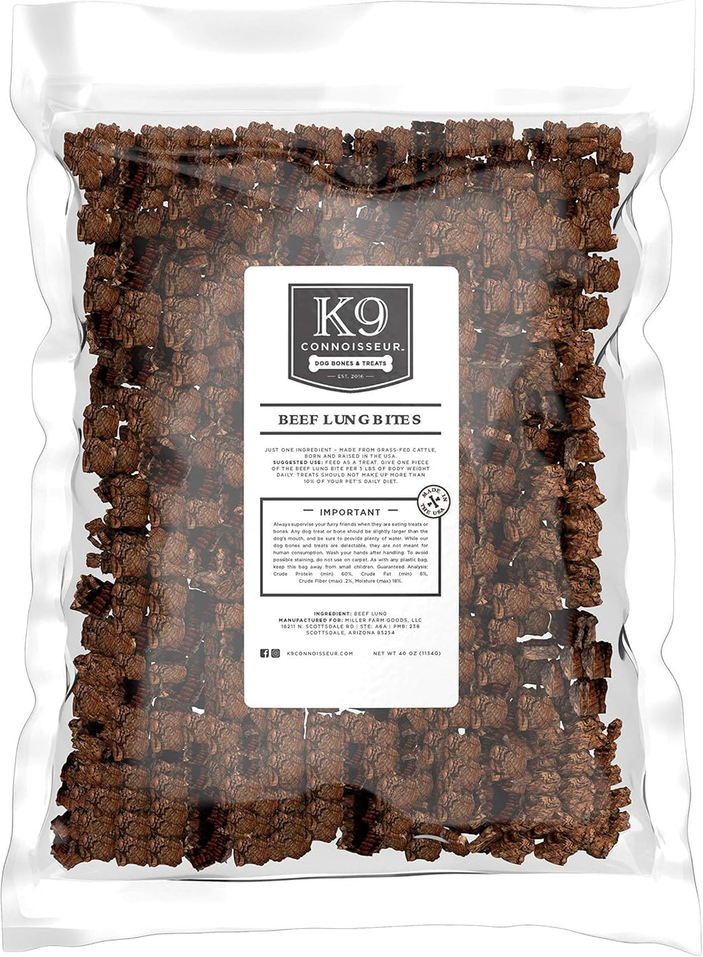 K9 Connoisseur Beef Lung Training Treats – All Natural, USA Made, Grain Free, 2.5 Lbs