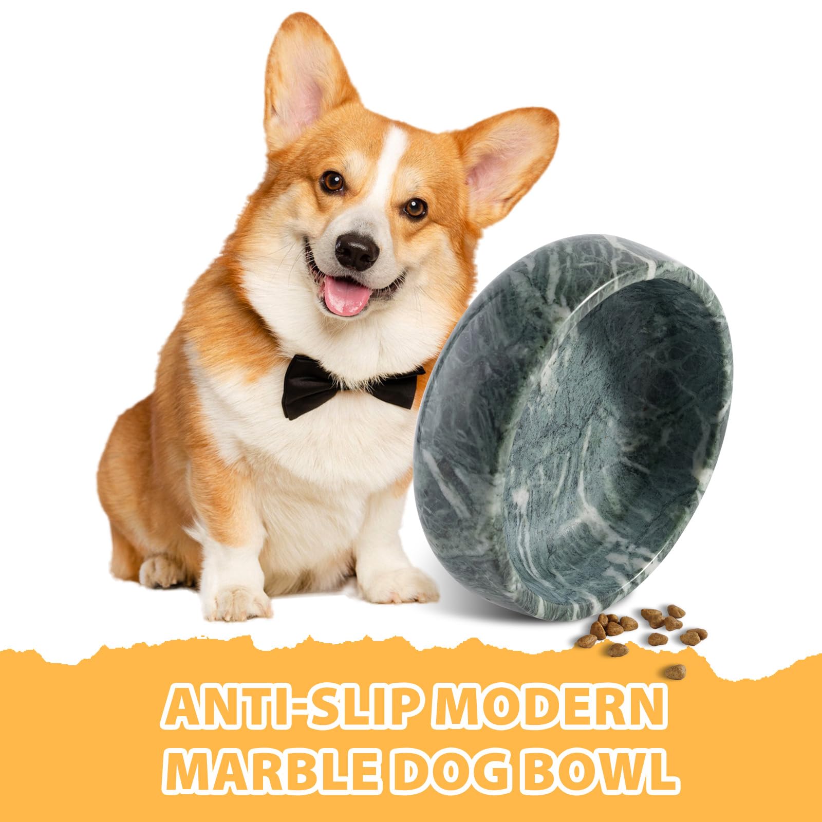 Karibiber Natural Marble Dog Bowl – 5lbs, Non-Slip, 4-Cup Capacity, Indian Green