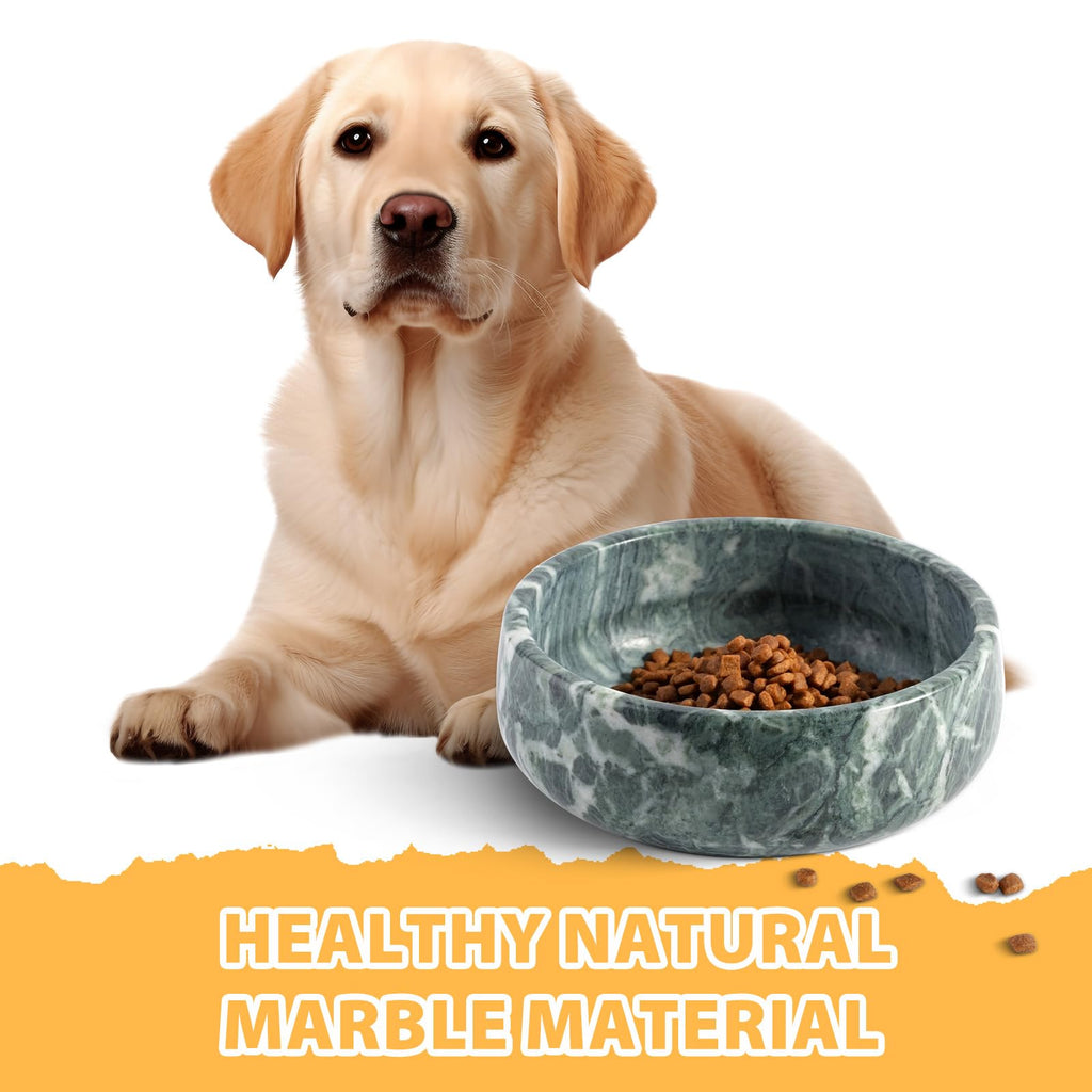 Karibiber Natural Marble Dog Bowl – 5lbs, Non-Slip, 4-Cup Capacity, Indian Green