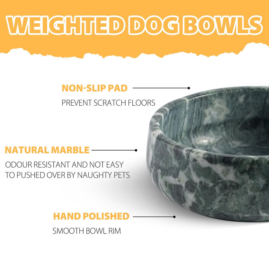 Karibiber Natural Marble Dog Bowl – 5lbs, Non-Slip, 4-Cup Capacity, Indian Green