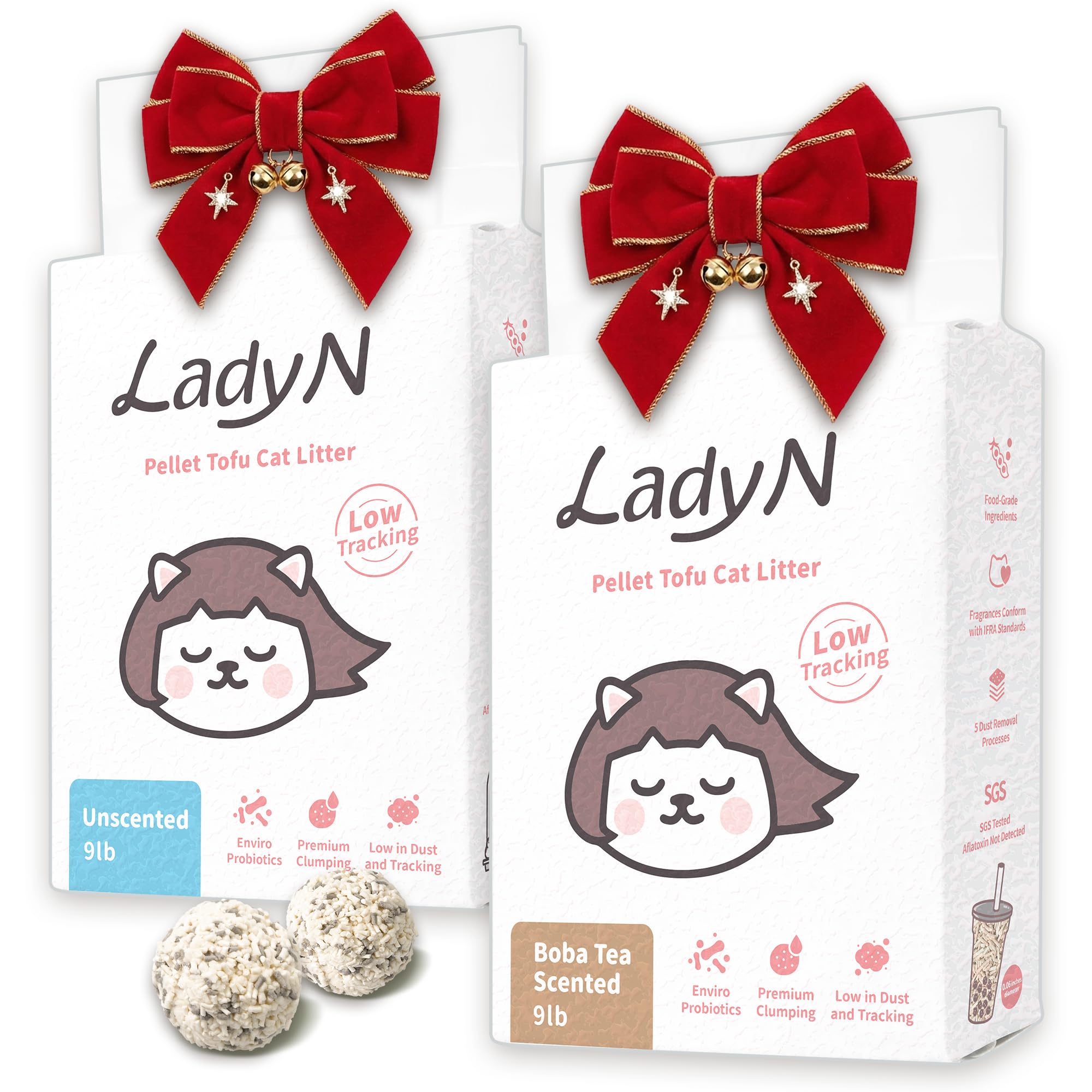 Lady N Tofu Cat Litter — Strong Clumping, Ultra Absorbent, Dust-Free, Odor Control, 18lb (Boba Tea + Unscented)