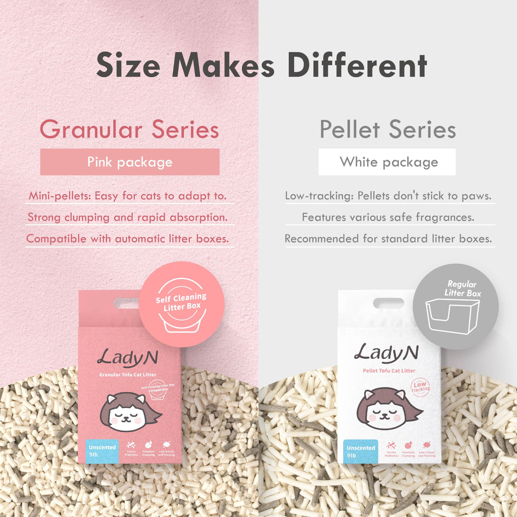 Lady N Tofu Cat Litter — Strong Clumping, Ultra Absorbent, Dust-Free, Odor Control, 18lb (Boba Tea + Unscented)