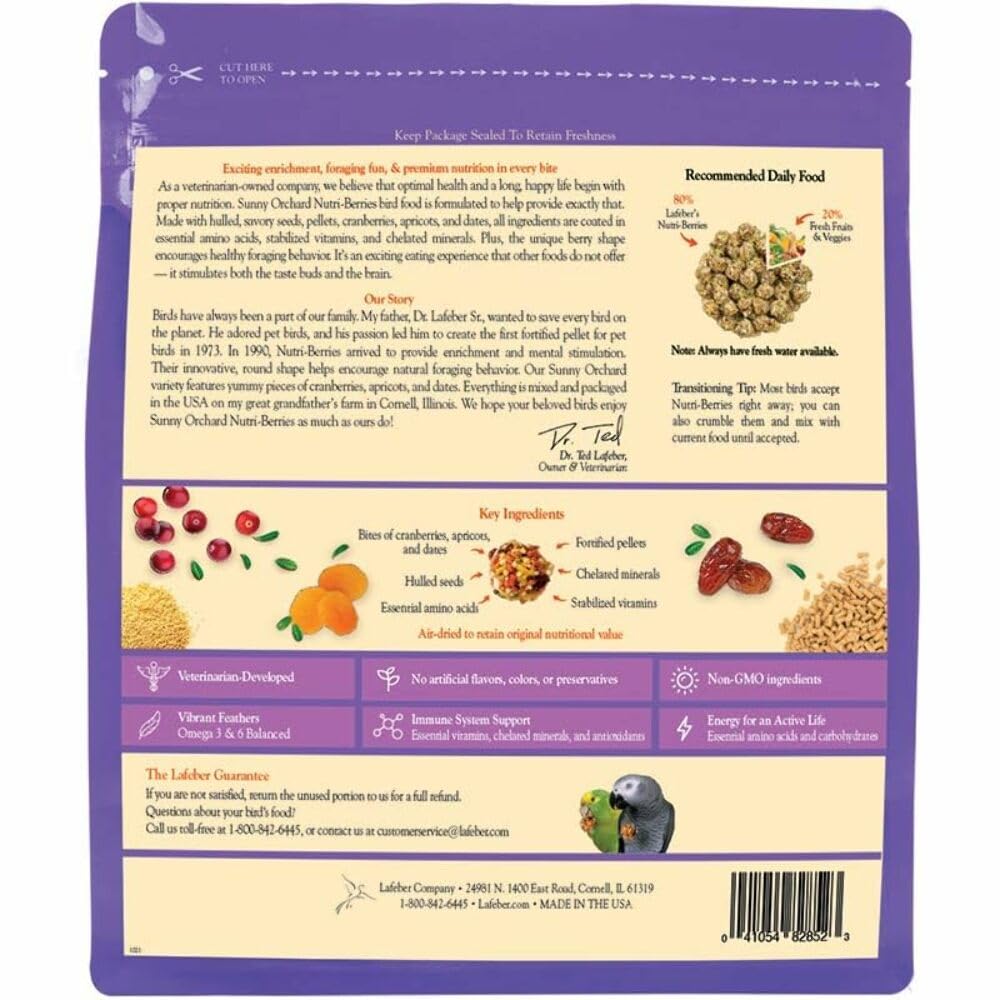 LAFEBER'S Sunny Orchard Nutri-Berries Parrot Food – 3 lb, Non-GMO, Human-Grade