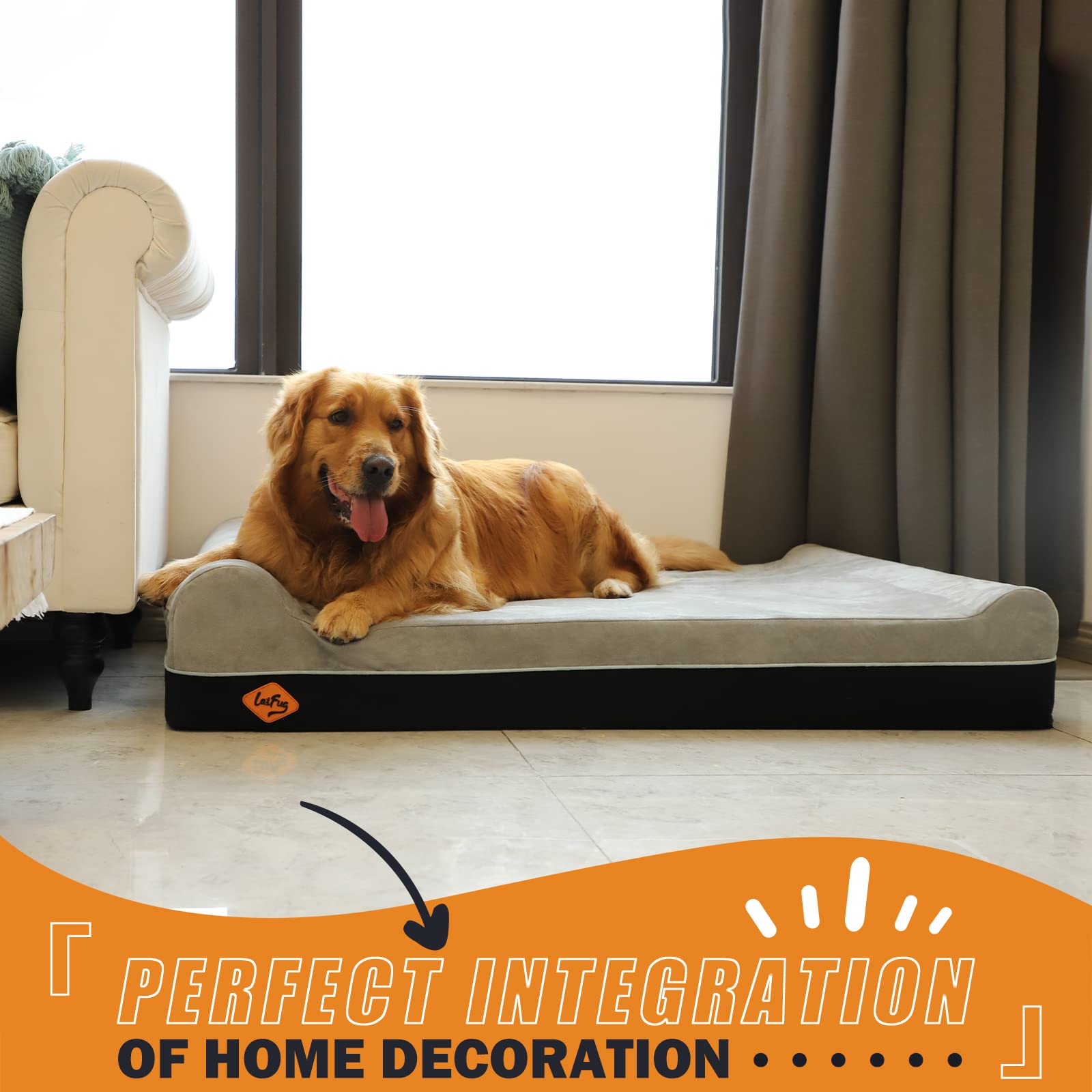 Laifug Orthopedic Memory Foam Extra Large Dog Bed 50x36 – Waterproof Liner & Removable Cover