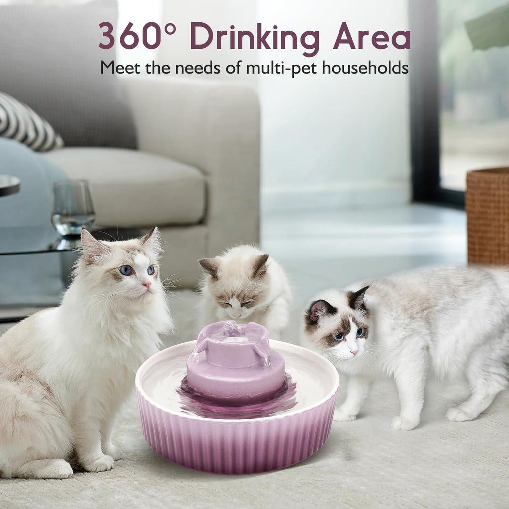 Lawfery Ceramic Cat Water Fountain 2.1L Cupcake Purple – Quiet Pumps & 3 Filters
