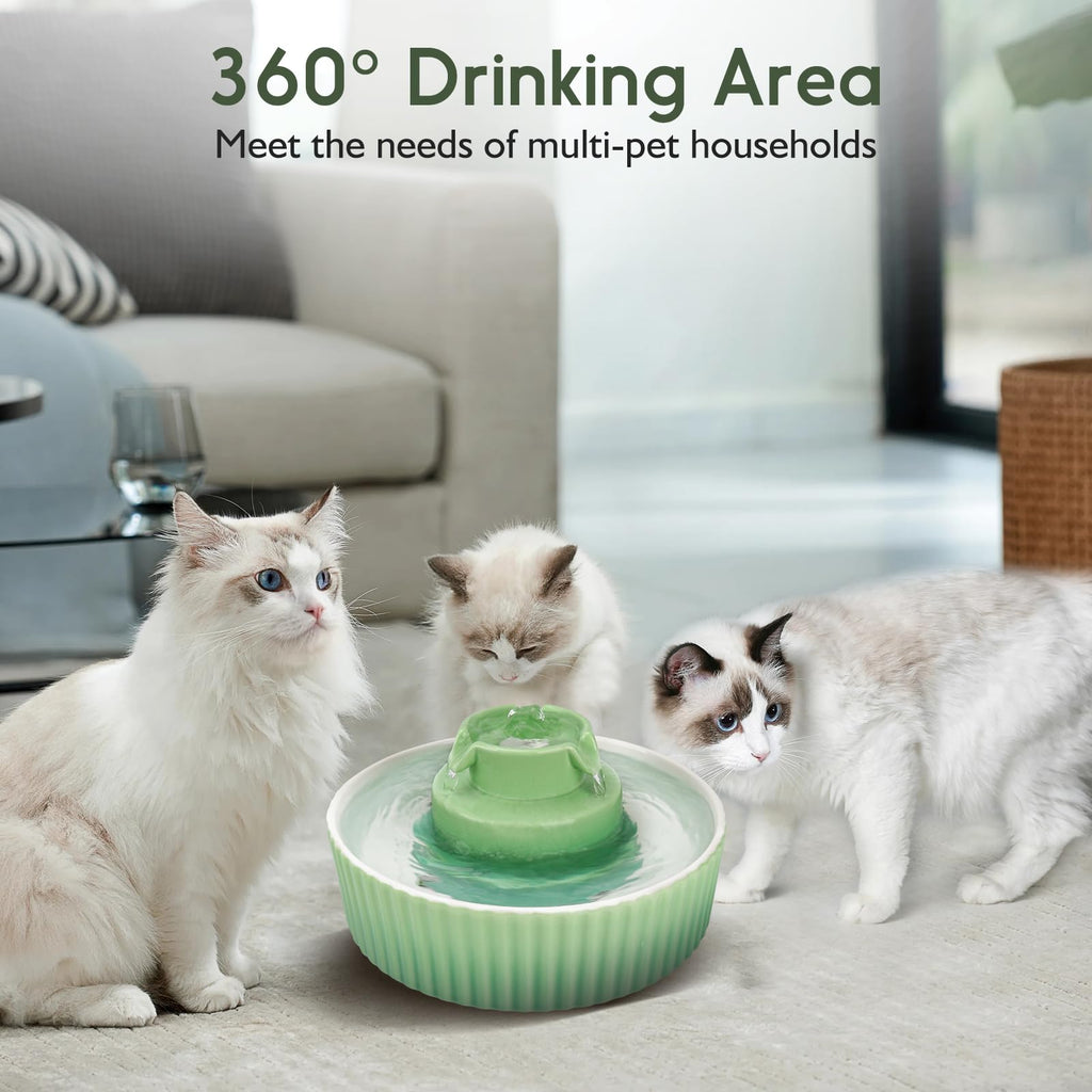 Lawfery Ceramic Cat Water Fountain 2.1L Cupcake Design — Quiet, Dual Pumps, 3 Filters