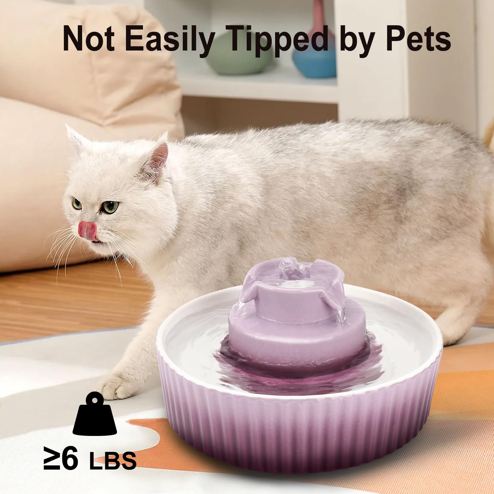 Lawfery Ceramic Cat Water Fountain 2.1L Cupcake Purple – Quiet Pumps & 3 Filters