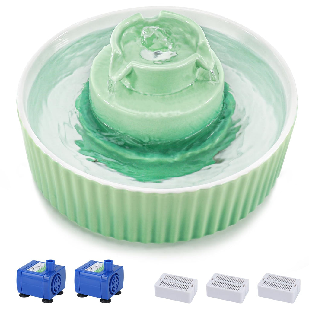 Lawfery Ceramic Cat Water Fountain 2.1L Cupcake Design — Quiet, Dual Pumps, 3 Filters