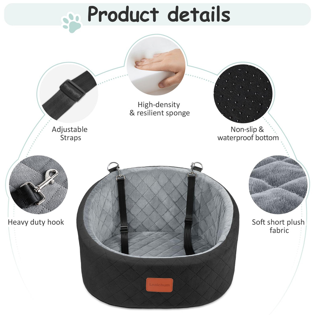 Lealchum Dog Car Seat for Small Dogs Up to 30 Lbs – Ultra-Soft Memory Foam, Anti-Slip, Washable