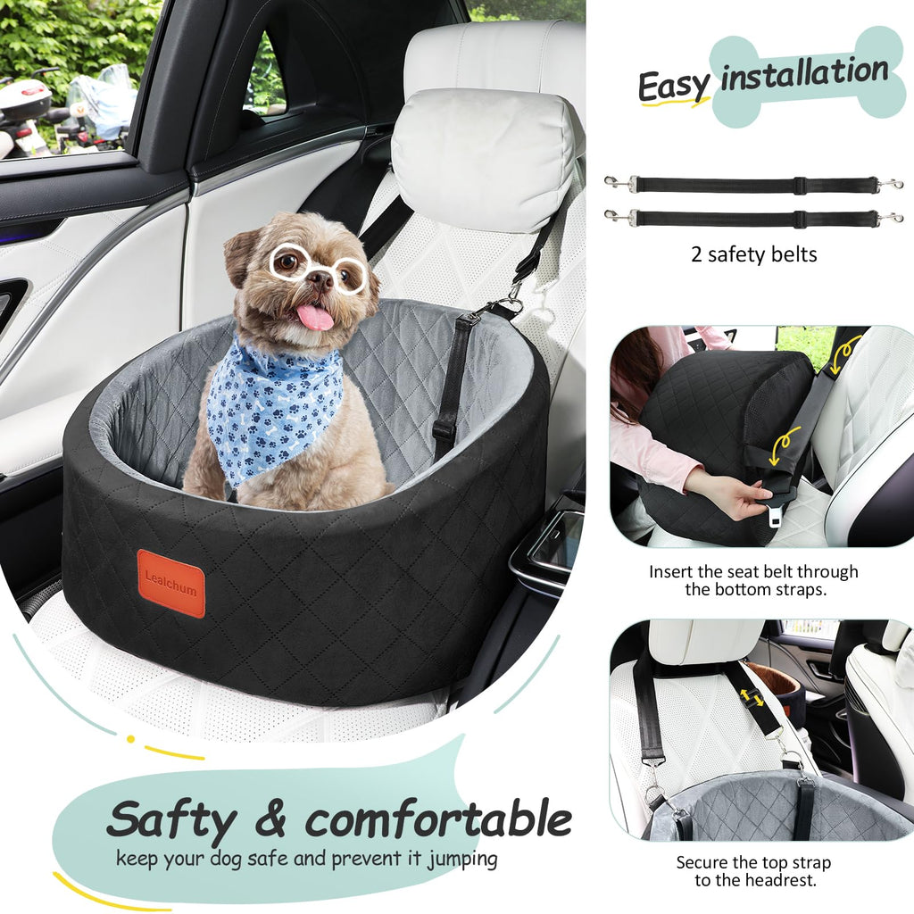 Lealchum Dog Car Seat for Small Dogs Up to 30 Lbs – Ultra-Soft Memory Foam, Anti-Slip, Washable